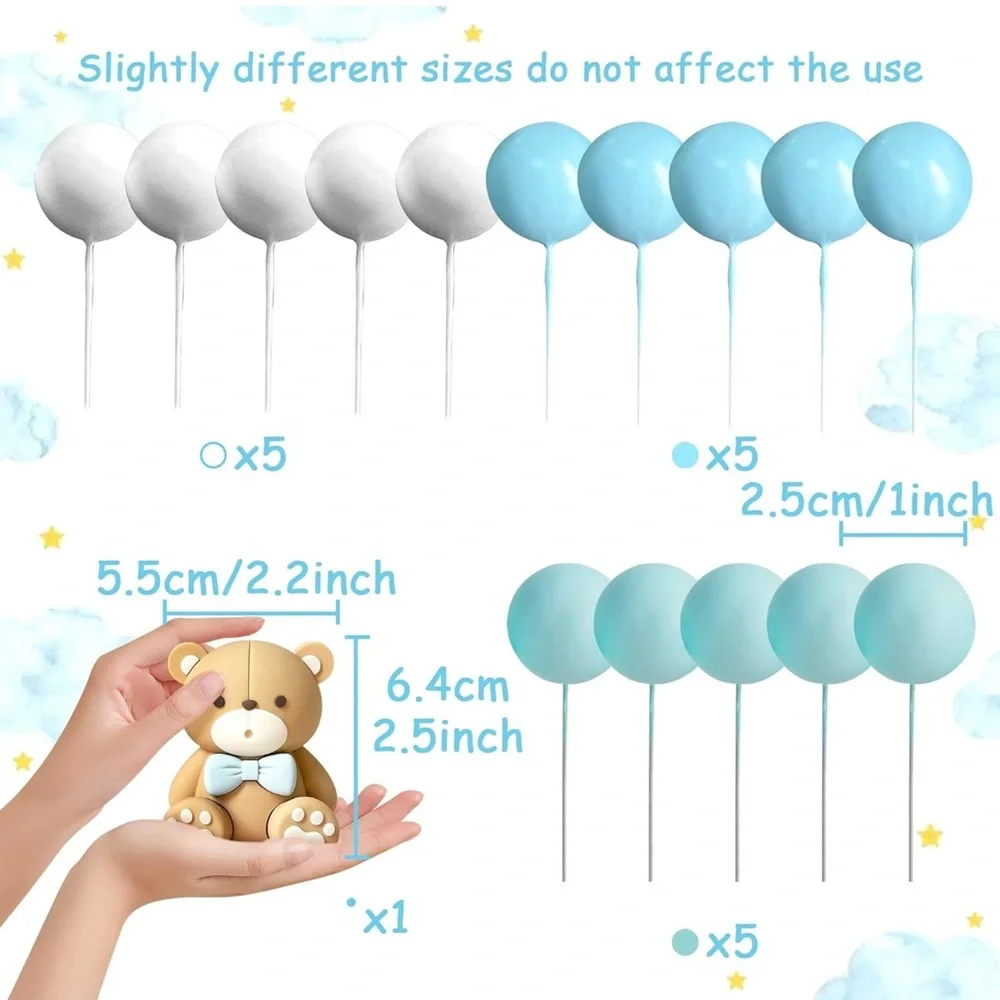 Blue and White Bear Balloon Cake Toppers